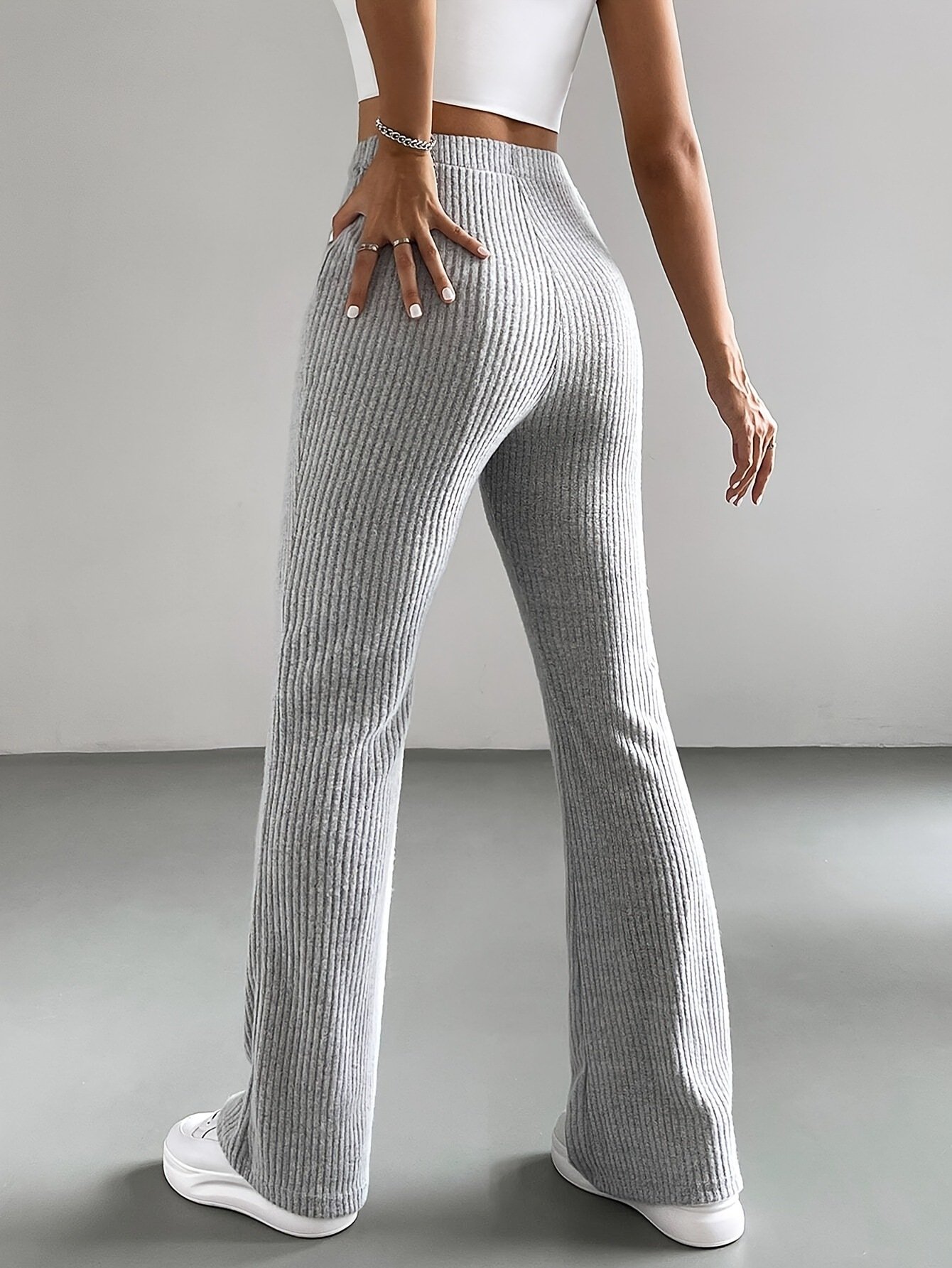 Women's  Elastic Waist H-Line Flare Pants Daily Going Out Pants Light Gray Casual Split Joint Plain Spring/Fall Pants