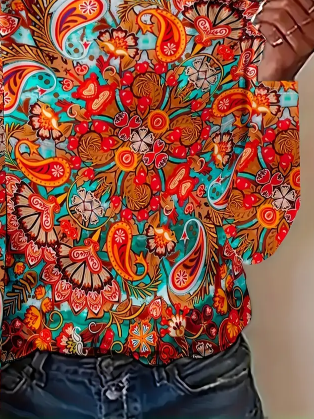 Women's Long Sleeve T-shirt Spring/Fall Orange Floral Printing Jersey Crew Neck Daily Going Out Casual Top