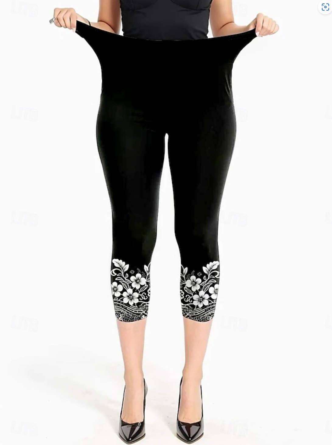 Women's Lace Floral Pattern Leggings Slim Fit Regular Cropped Pants