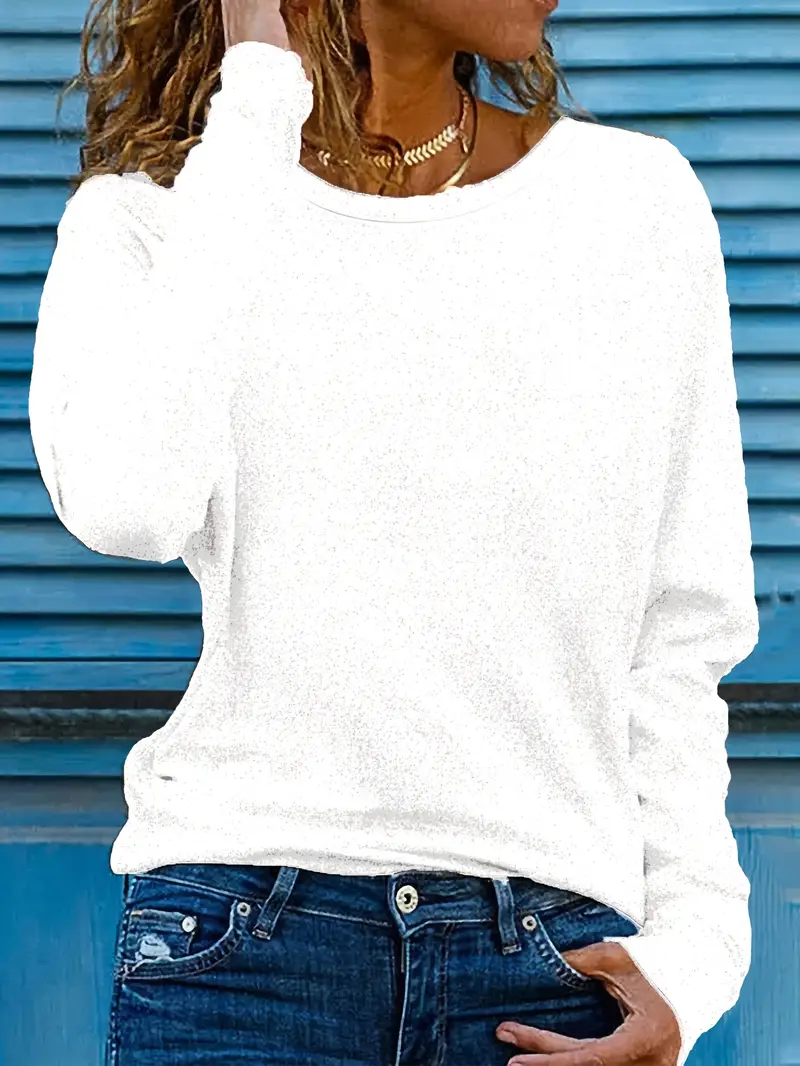 Women's Long Sleeve T-shirt Spring/Fall Pink Plain Printing Jersey Crew Neck Daily Going Out Casual Top