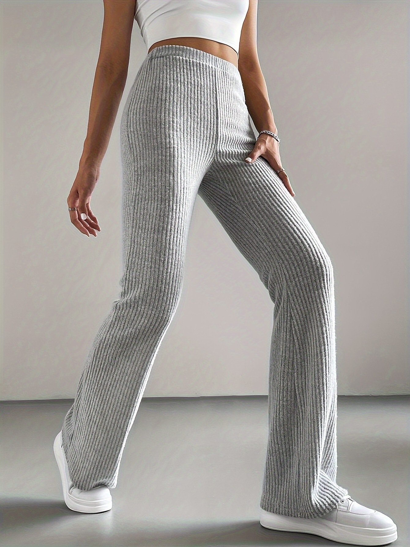 Women's  Elastic Waist H-Line Flare Pants Daily Going Out Pants Light Gray Casual Split Joint Plain Spring/Fall Pants