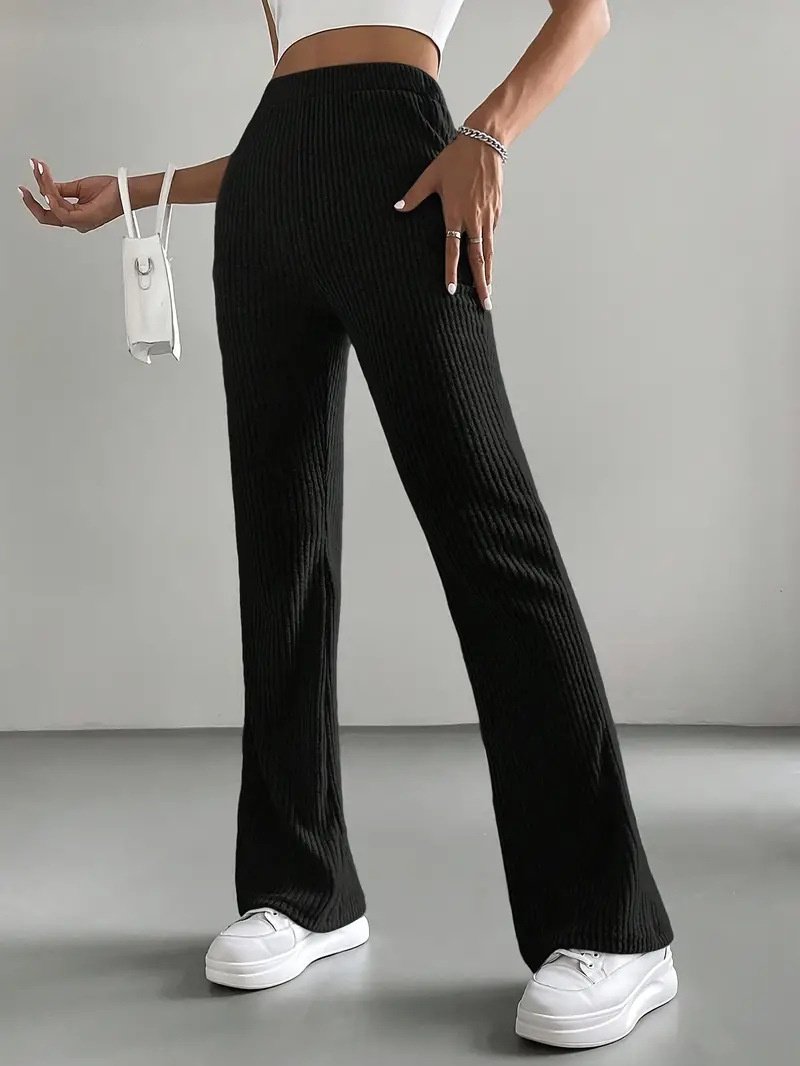 Women's  Elastic Waist H-Line Flare Pants Daily Going Out Pants Light Gray Casual Split Joint Plain Spring/Fall Pants