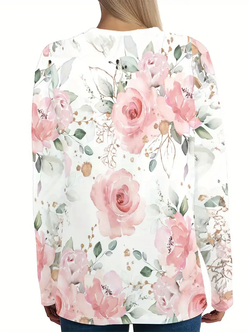 Women's Long Sleeve T-shirt Spring/Fall White Floral Printing Jersey Crew Neck Daily Going Out Casual Top