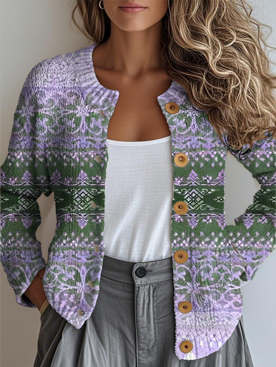 Women's Ethnic Geometric Gradient Pattern Casual Long-Sleeved Cardigan Regular Autumn And Winter Tops