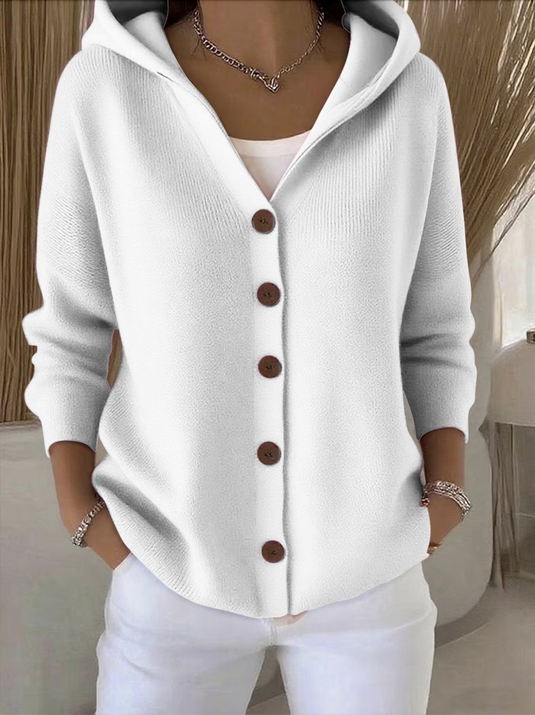 Plain Regular Fit Casual Cotton Cardigan