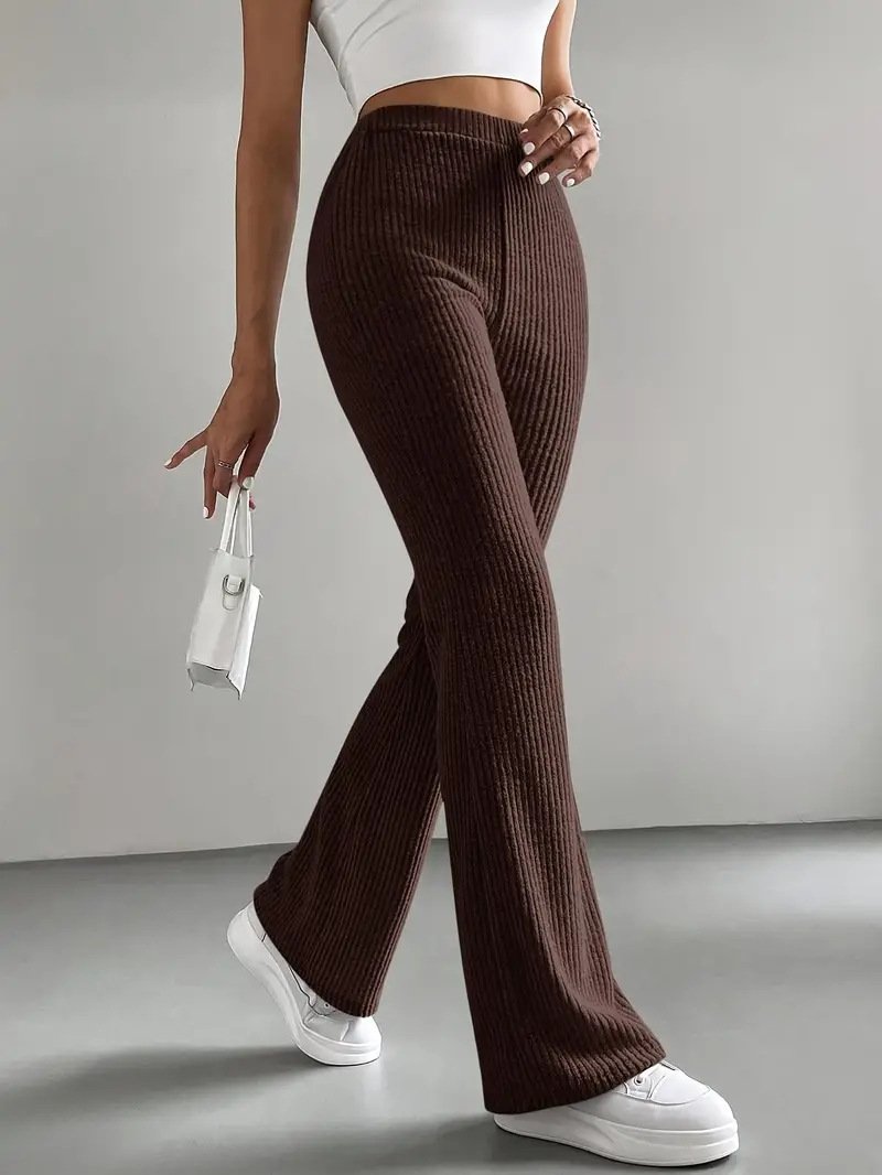 Women's  Elastic Waist H-Line Flare Pants Daily Going Out Pants Light Gray Casual Split Joint Plain Spring/Fall Pants
