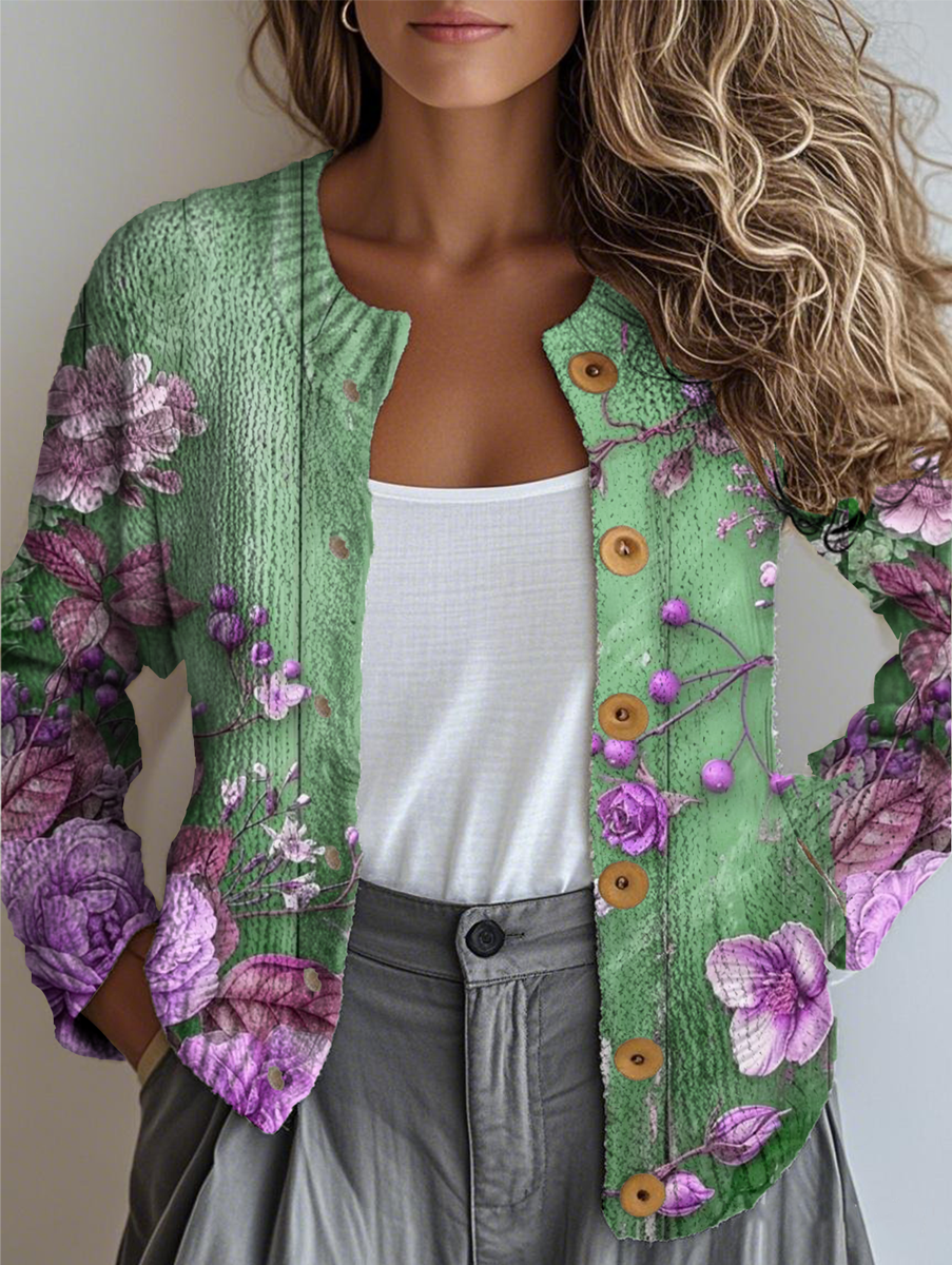 Women's Retro Floral Pattern Casual Loose Long Sleeve Cardigan Regular Autumn and Winter Tops