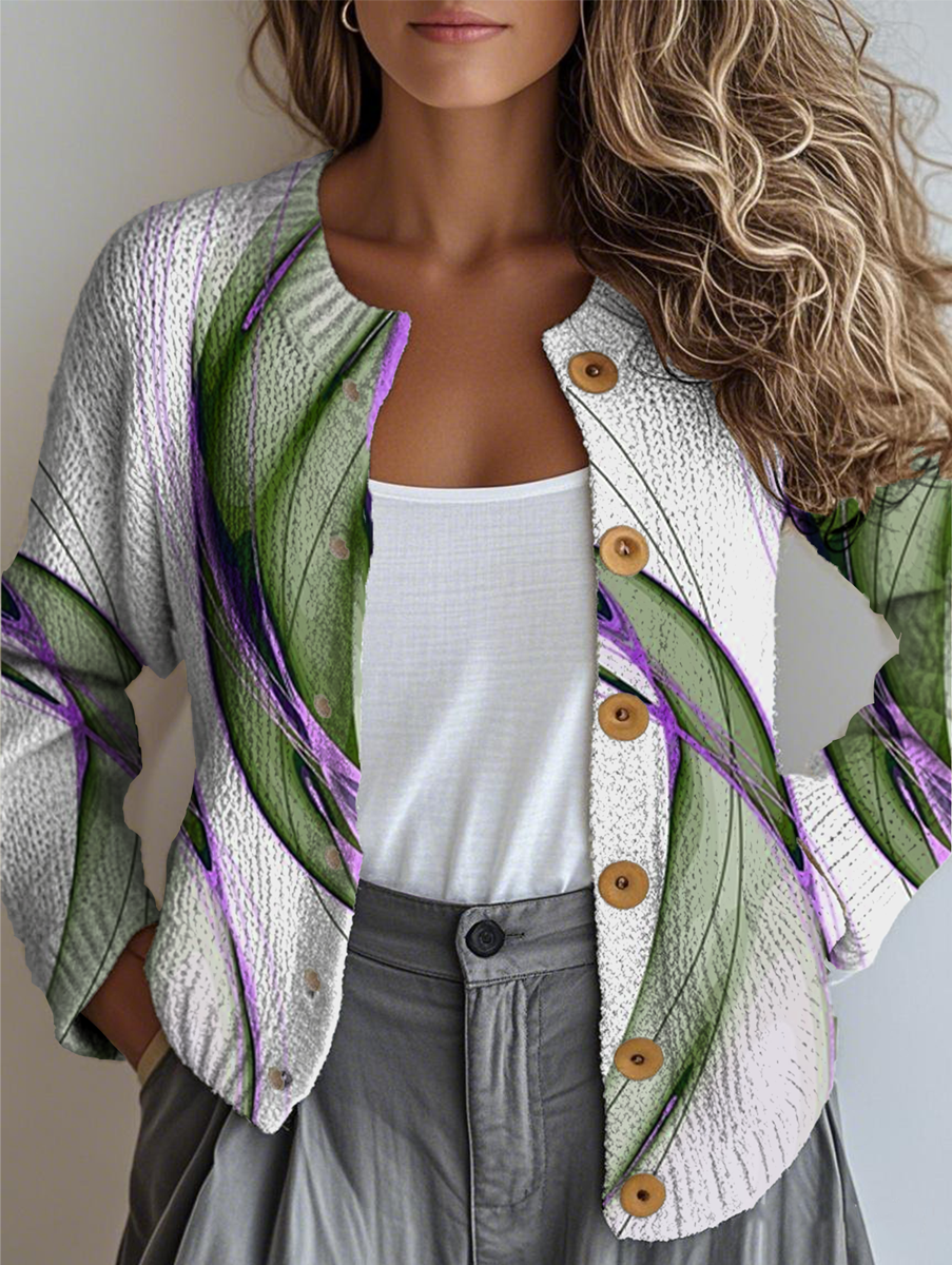 Women's Line Art Pattern Casual Long Sleeve Cardigan Regular Autumn and Winter Top