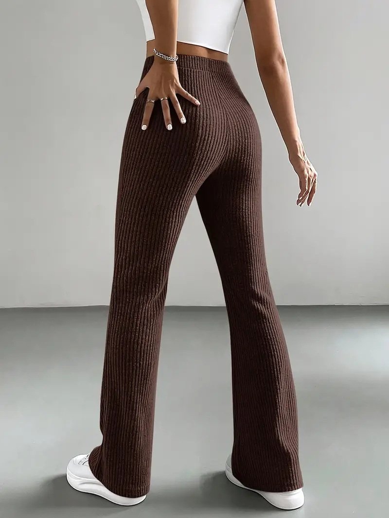 Women's  Elastic Waist H-Line Flare Pants Daily Going Out Pants Light Gray Casual Split Joint Plain Spring/Fall Pants
