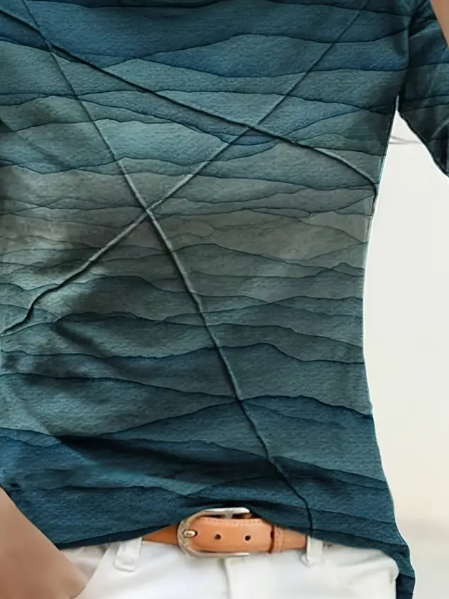Women's Long Sleeve T-shirt Spring/Fall Deep Green Abstract Printing Jersey Crew Neck Daily Going Out Casual Top
