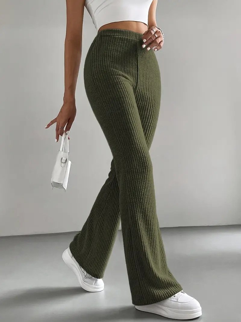 Women's  Elastic Waist H-Line Flare Pants Daily Going Out Pants Light Gray Casual Split Joint Plain Spring/Fall Pants