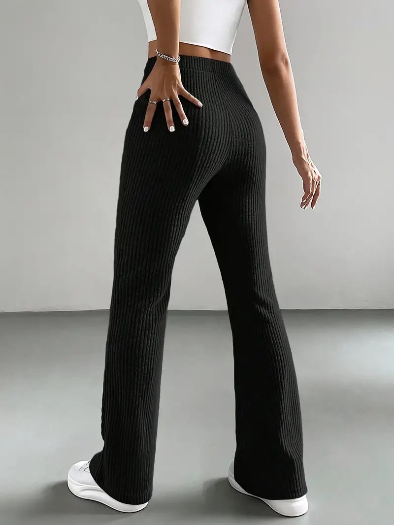 Women's  Elastic Waist H-Line Flare Pants Daily Going Out Pants Light Gray Casual Split Joint Plain Spring/Fall Pants