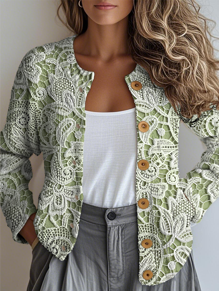 Women's Lace Floral Pattern Casual Long Sleeve Cardigan Regular Autumn and Winter Tops