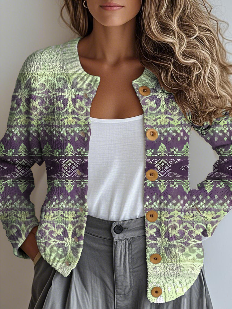 Women's Ethnic Geometric Gradient Pattern Casual Long-Sleeved Cardigan Regular Autumn And Winter Tops