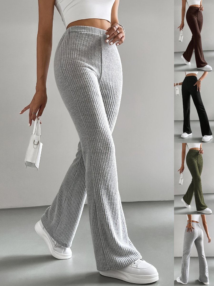 Women's  Elastic Waist H-Line Flare Pants Daily Going Out Pants Light Gray Casual Split Joint Plain Spring/Fall Pants