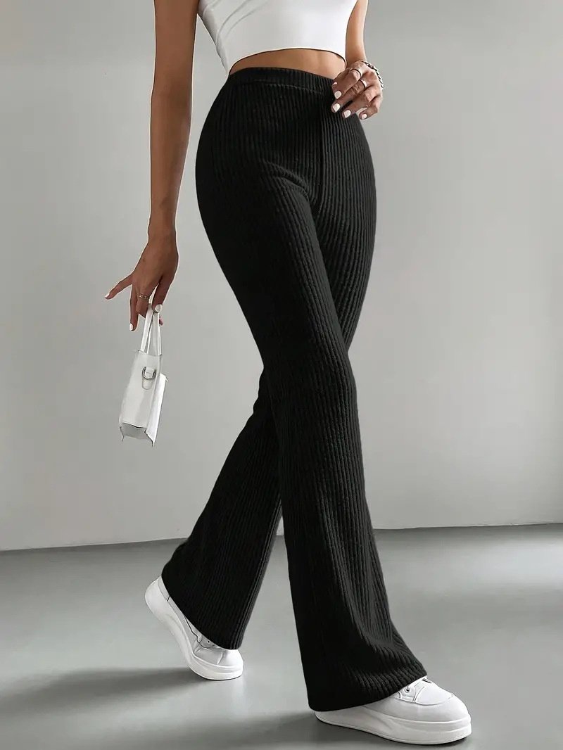 Women's  Elastic Waist H-Line Flare Pants Daily Going Out Pants Light Gray Casual Split Joint Plain Spring/Fall Pants