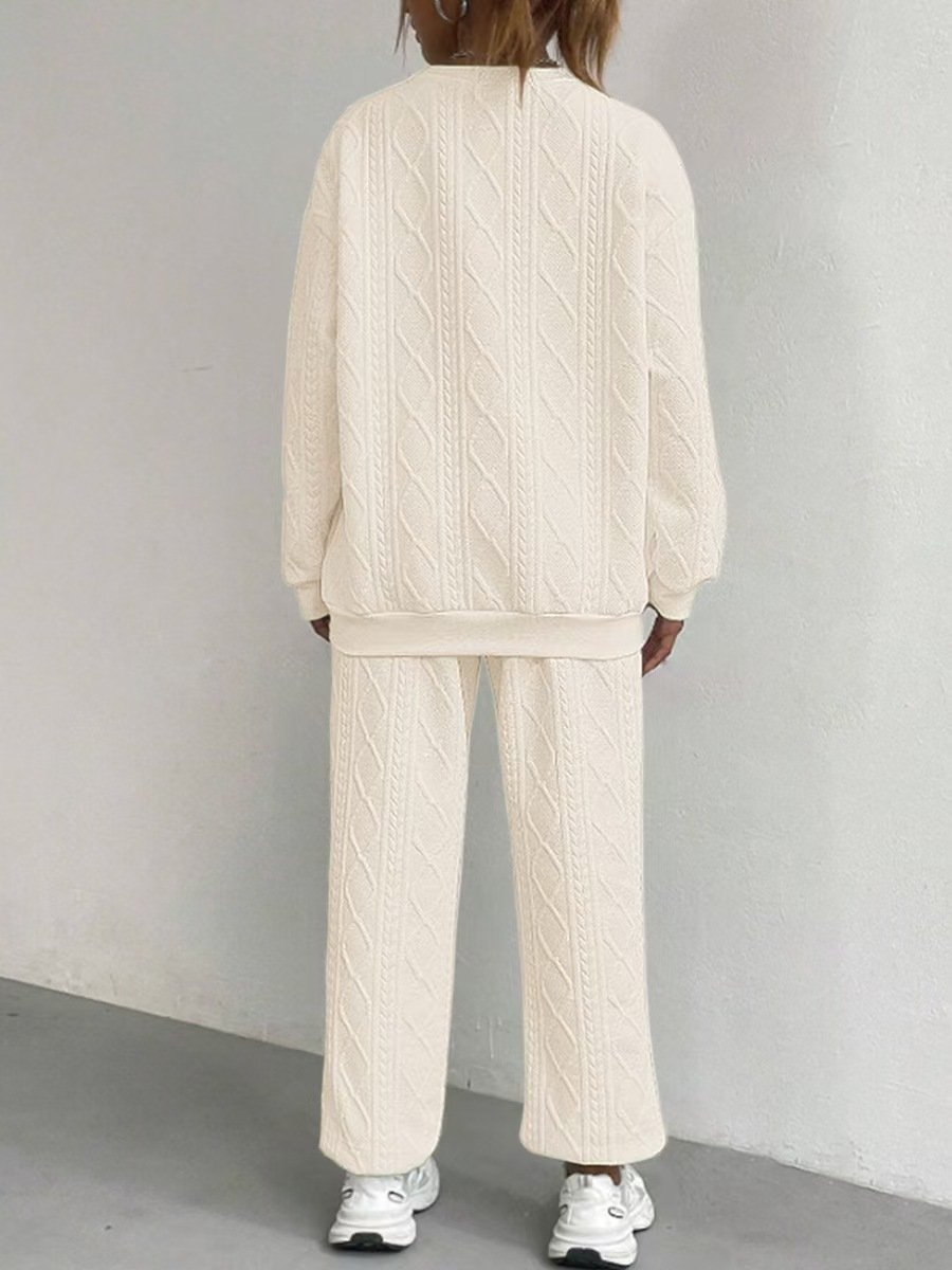 Women's Autumn And Winter Fashion Ribbed Jacquard Trousers Casual Two-Piece Sweatshirt Trousers
