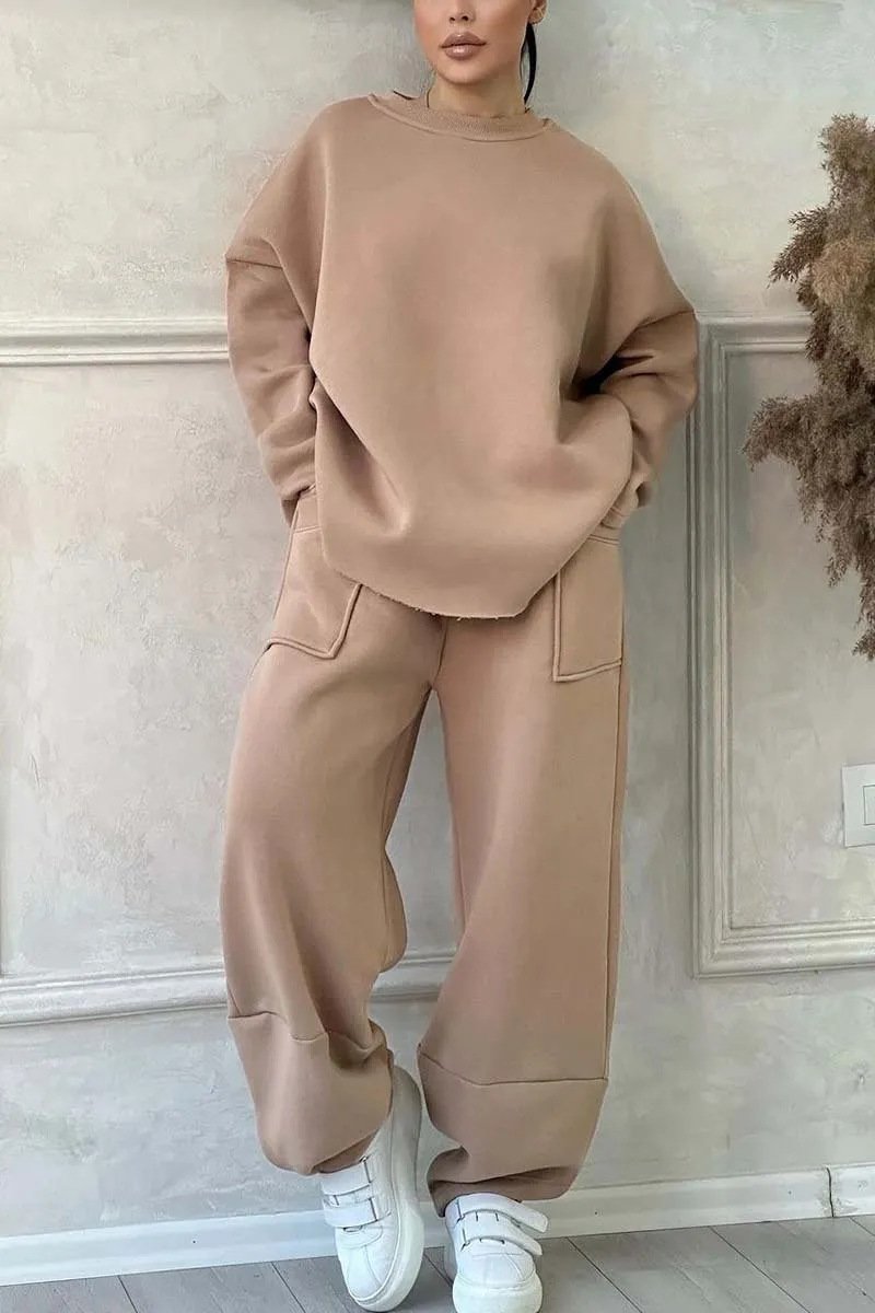 Women's Autumn And Winter Casual Loose Round Neck Long Sleeve Sweatshirt Trousers Two-Piece Suit