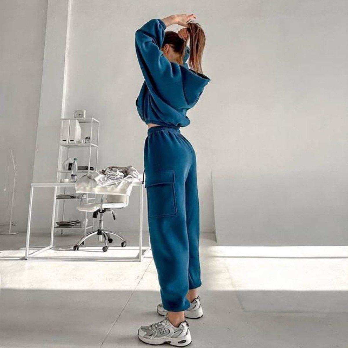 Women's Solid Color Sports Casual Sweatshirt Suit Fashionable Loose Long Sleeve Style