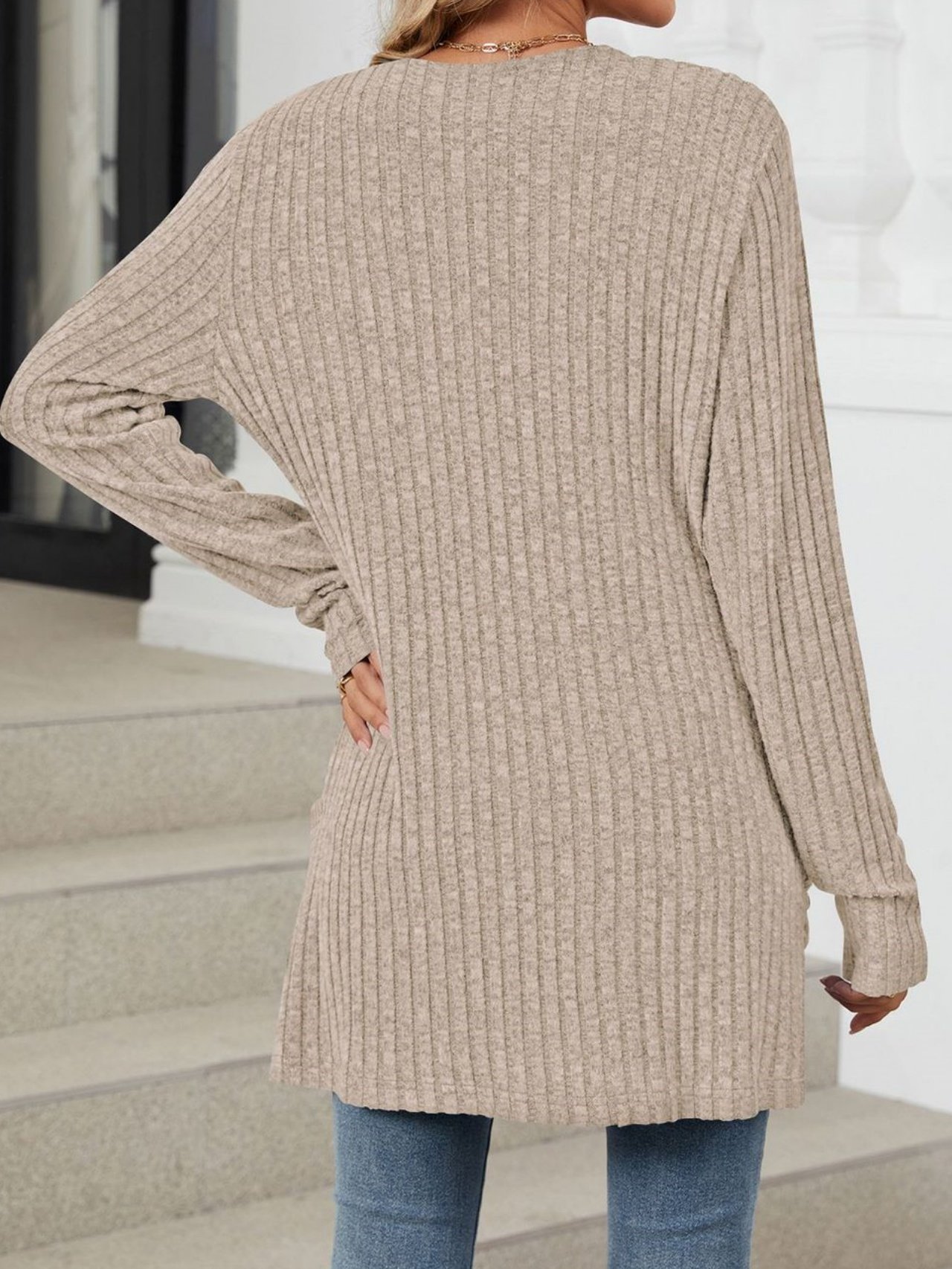 Cotton-Blend Loose Simple New Autumn And Winter Solid Color Casual Pocket Long-sleeved Warm Knitted Cardigan
