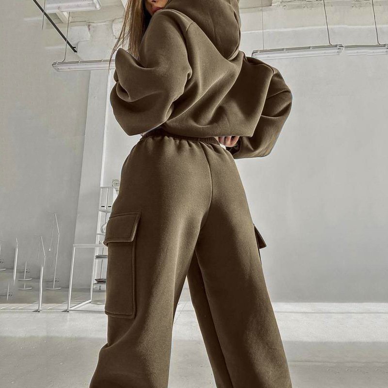 Women's Solid Color Sports Casual Sweatshirt Suit Fashionable Loose Long Sleeve Style