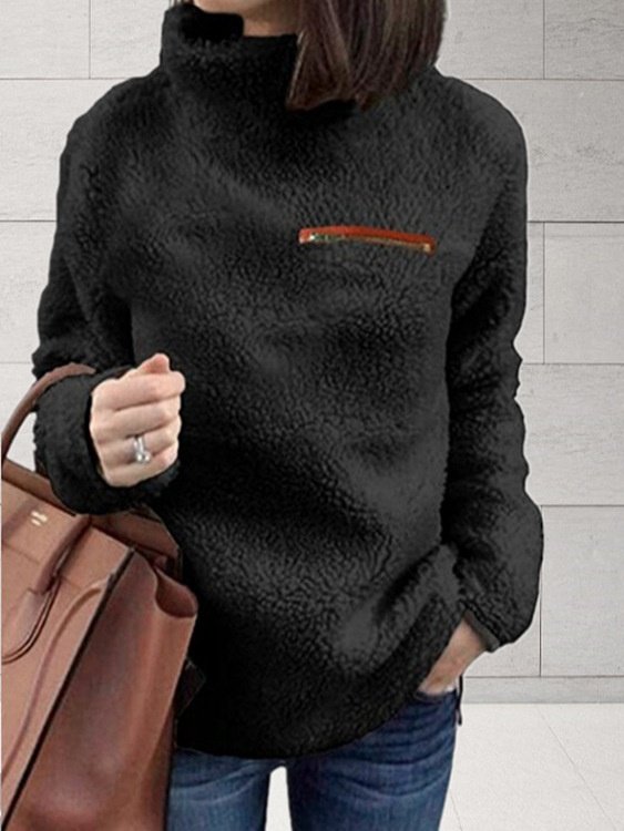 Split Joint Plain Casual Loose Turtleneck Plush Warm Sweater