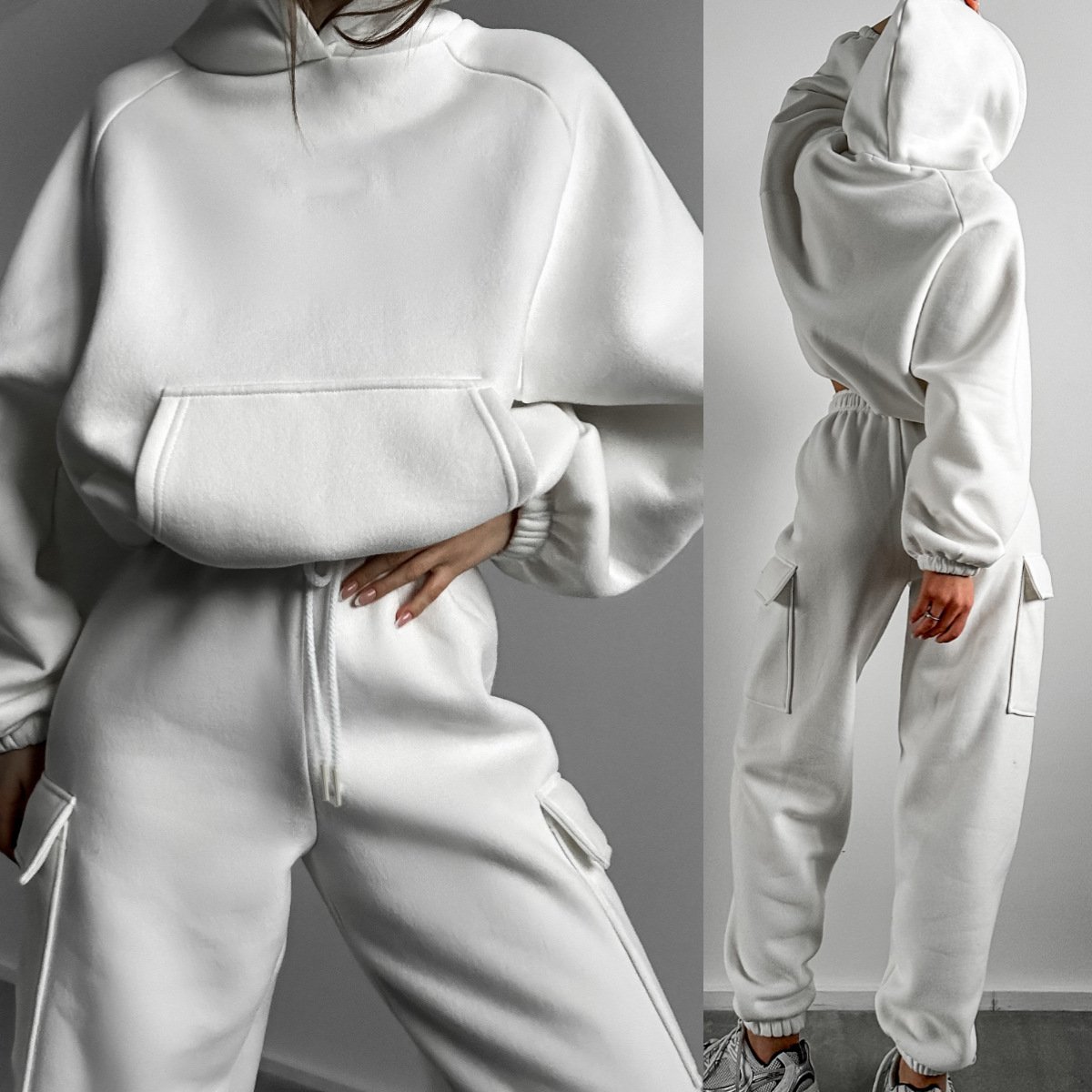 Women's Solid Color Sports Casual Sweatshirt Suit Fashionable Loose Long Sleeve Style