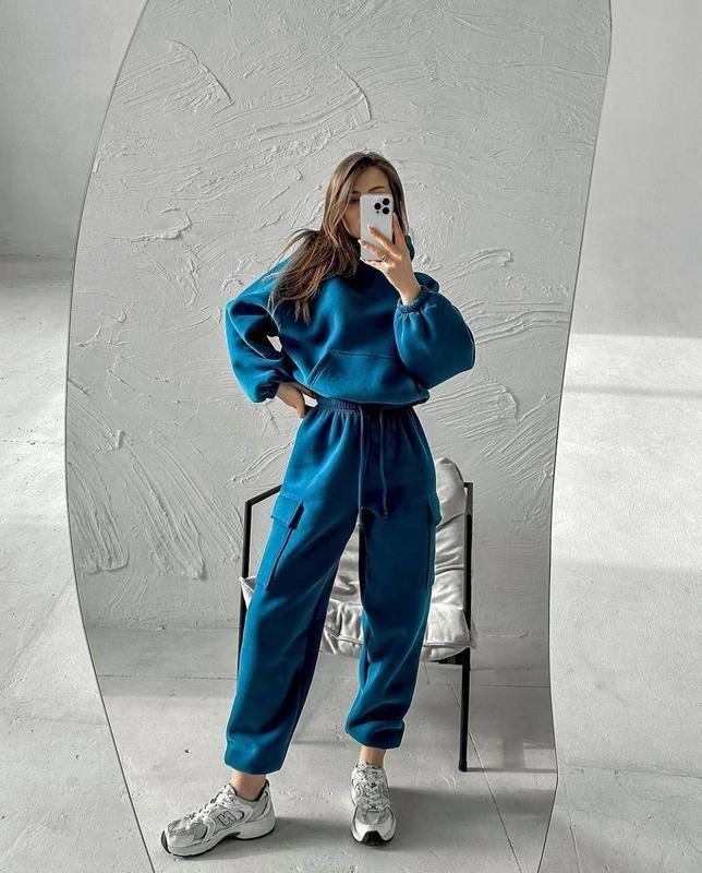 Women's Solid Color Sports Casual Sweatshirt Suit Fashionable Loose Long Sleeve Style
