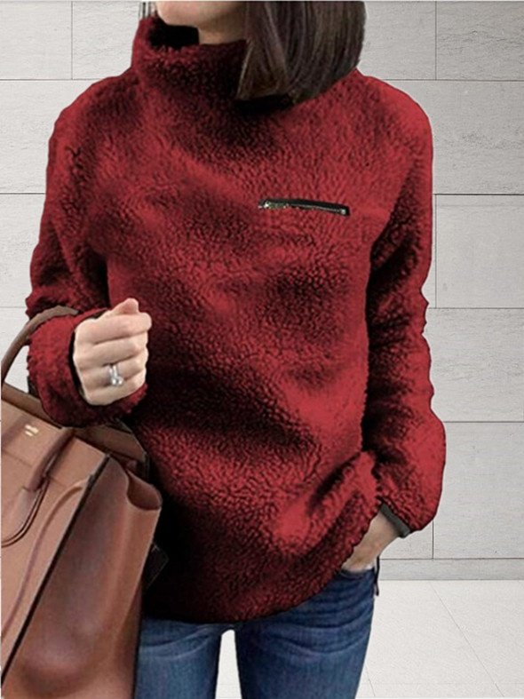 Split Joint Plain Casual Loose Turtleneck Plush Warm Sweater