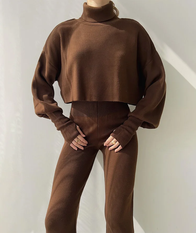 Women's Autumn And Winter High Collar Trousers Trousers Two-Piece Casual Fashion Suit
