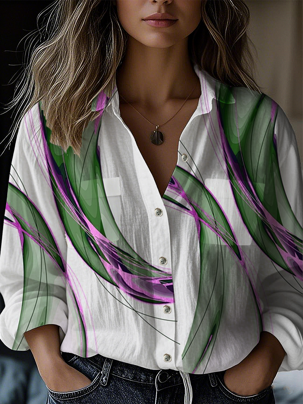 Women's Retro Print Loose Shirt Fashion Regular Fit Top