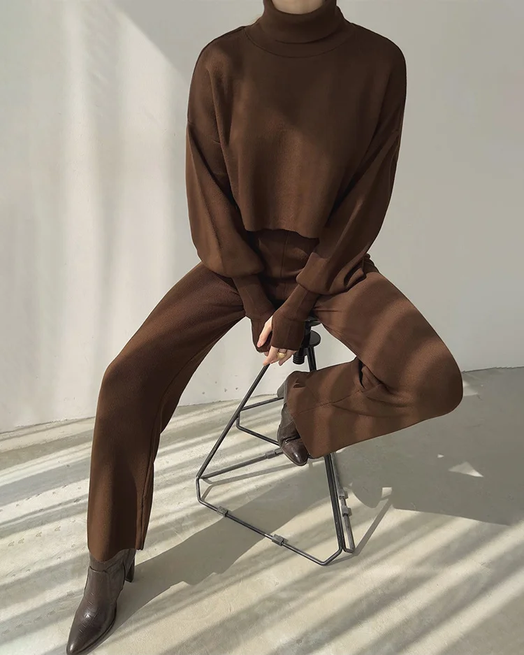 Women's Autumn And Winter High Collar Trousers Trousers Two-Piece Casual Fashion Suit