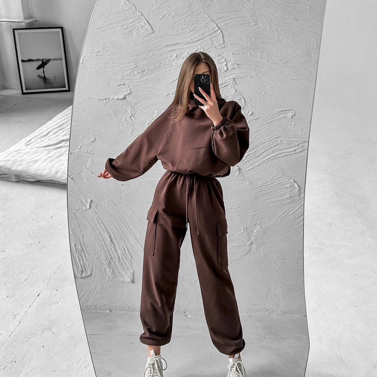 Women's Solid Color Sports Casual Sweatshirt Suit Fashionable Loose Long Sleeve Style