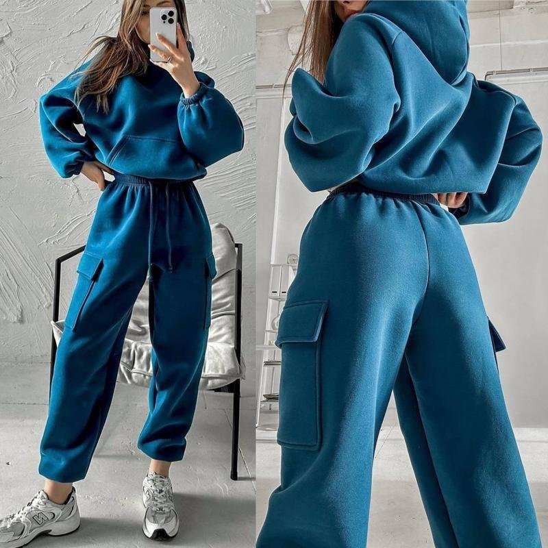 Women's Solid Color Sports Casual Sweatshirt Suit Fashionable Loose Long Sleeve Style