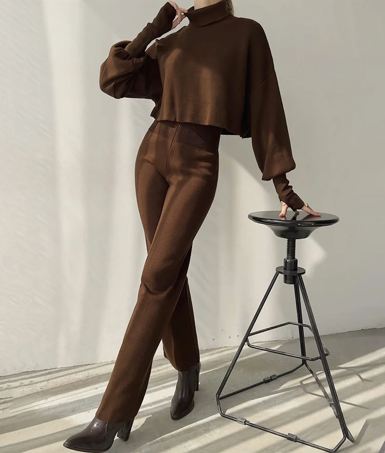 Women's Autumn And Winter High Collar Trousers Trousers Two-Piece Casual Fashion Suit