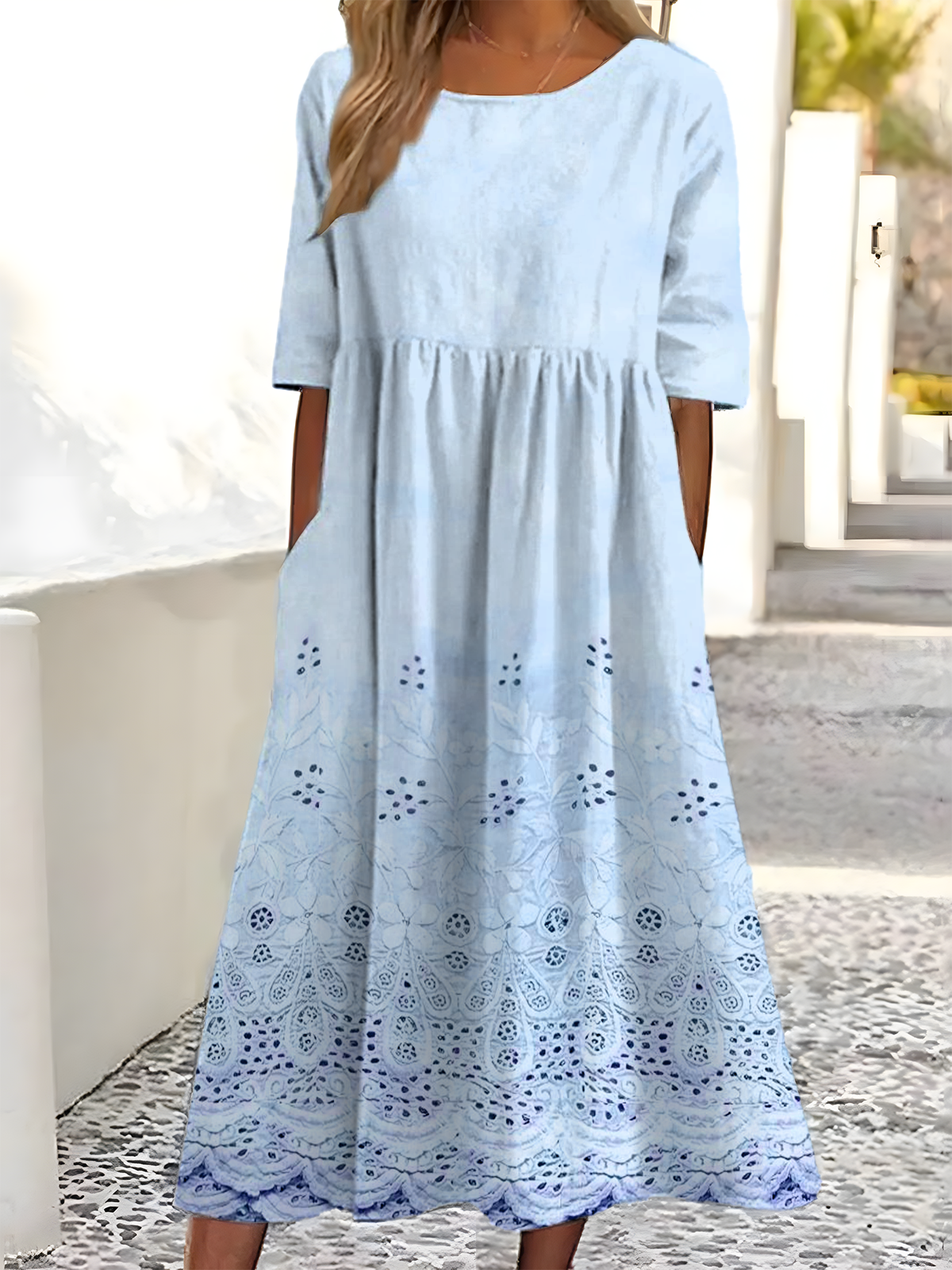 Casual Gradient Pattern Dress With No
