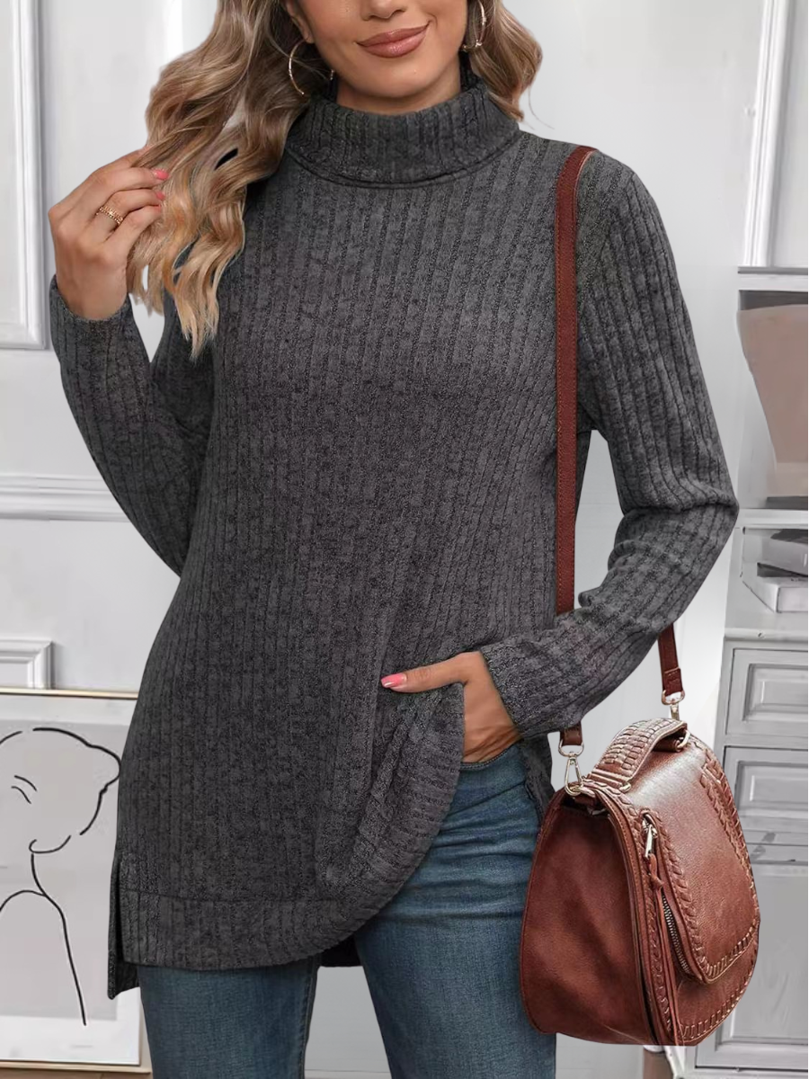 Women's Long Sleeve T-shirt Spring/Fall Fuchsia Plain Split Joint Turtleneck Daily Going Out Vintage Top