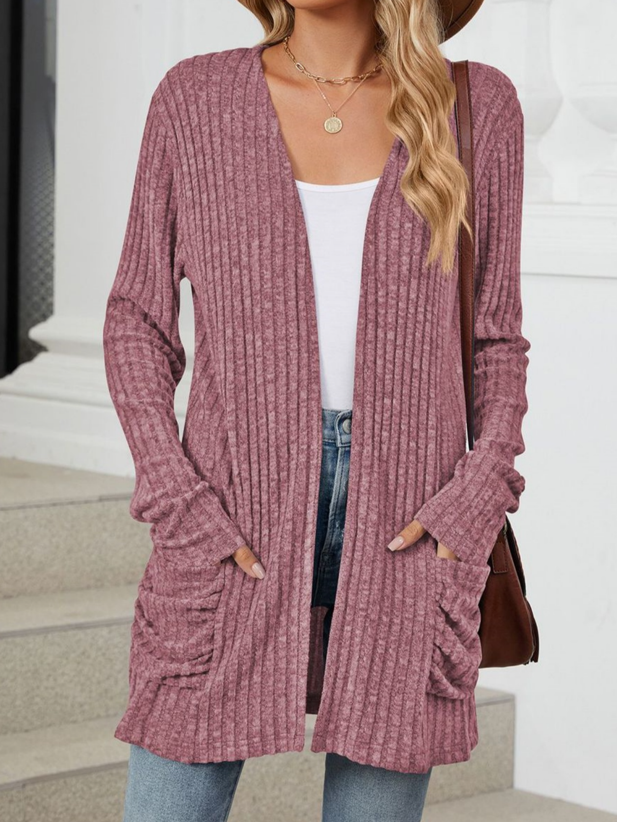 Cotton-Blend Loose Simple New Autumn And Winter Solid Color Casual Pocket Long-sleeved Warm Knitted Cardigan