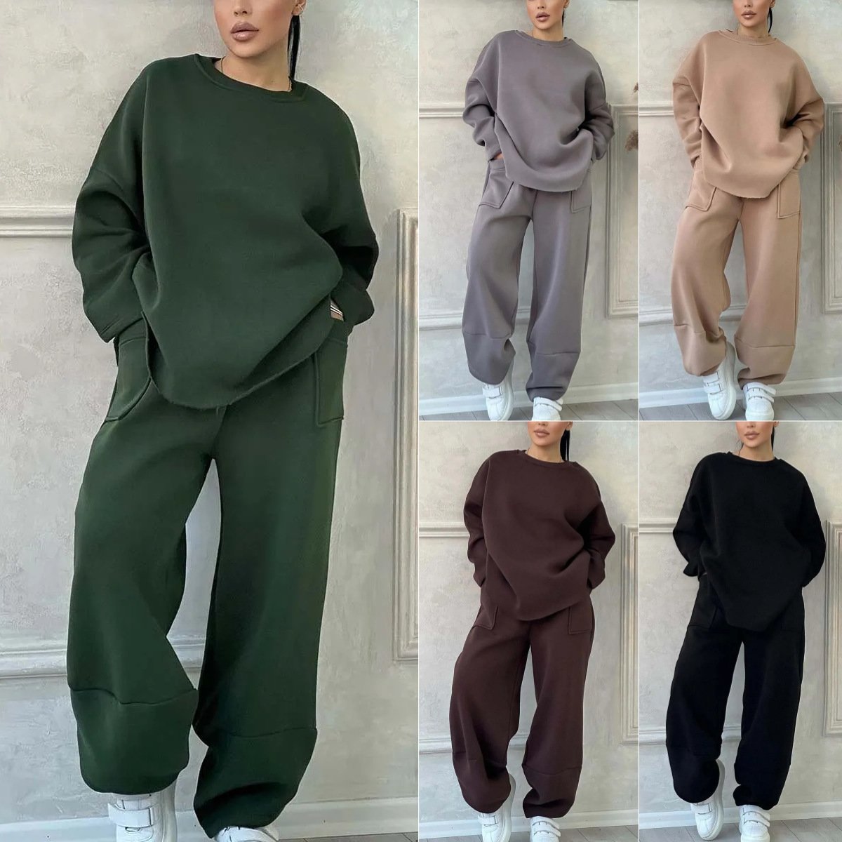 Women's Autumn And Winter Casual Loose Round Neck Long Sleeve Sweatshirt Trousers Two-Piece Suit
