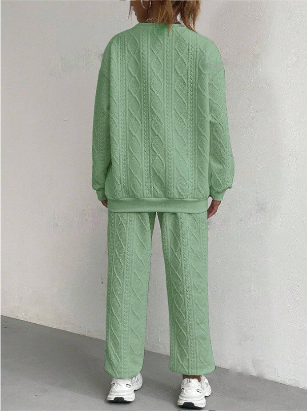 Women's Autumn And Winter Fashion Ribbed Jacquard Trousers Casual Two-Piece Sweatshirt Trousers