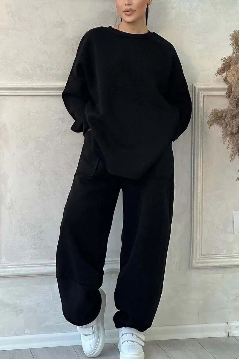Women's Autumn And Winter Casual Loose Round Neck Long Sleeve Sweatshirt Trousers Two-Piece Suit
