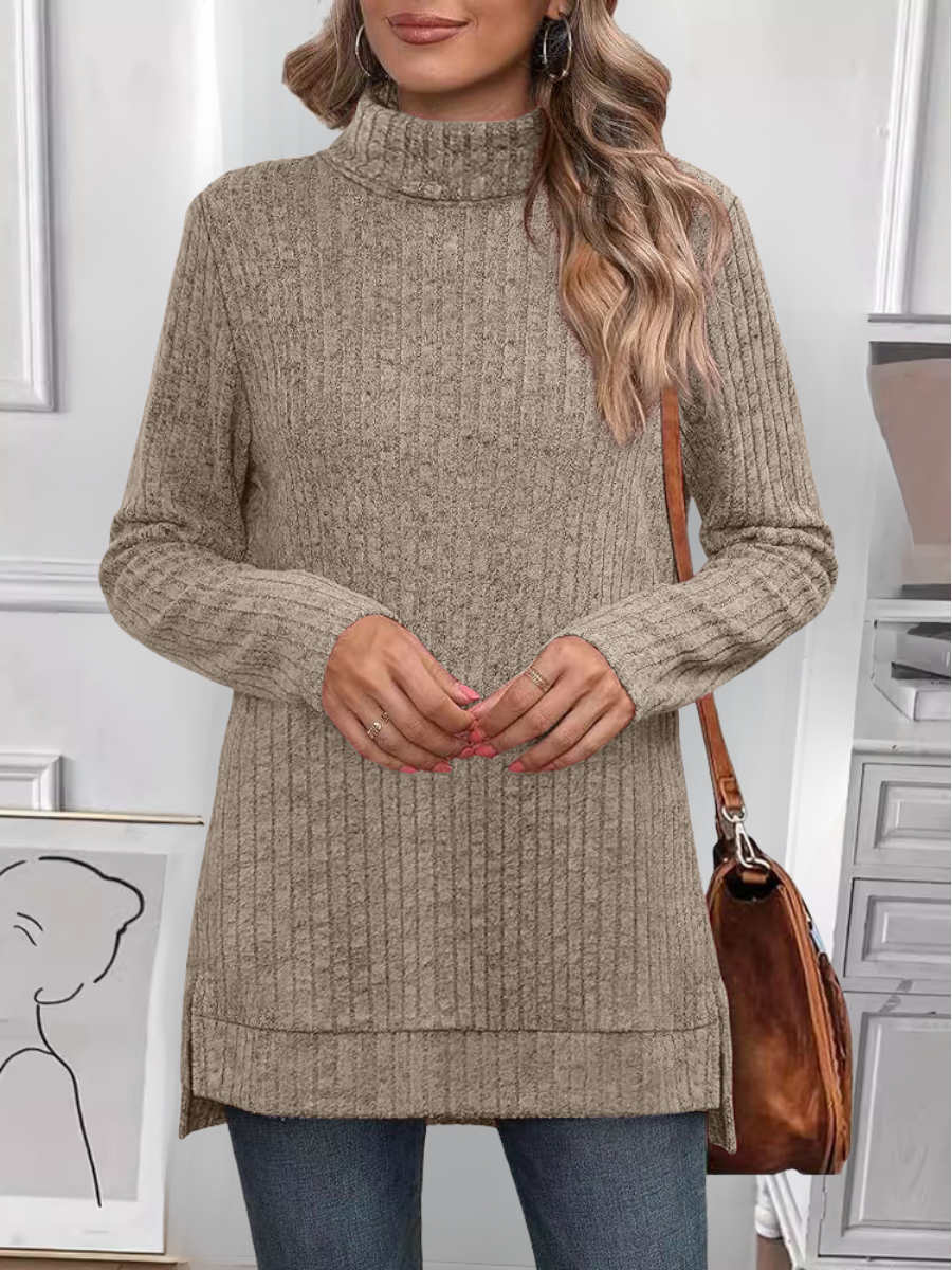 Women's Long Sleeve T-shirt Spring/Fall Fuchsia Plain Split Joint Turtleneck Daily Going Out Vintage Top