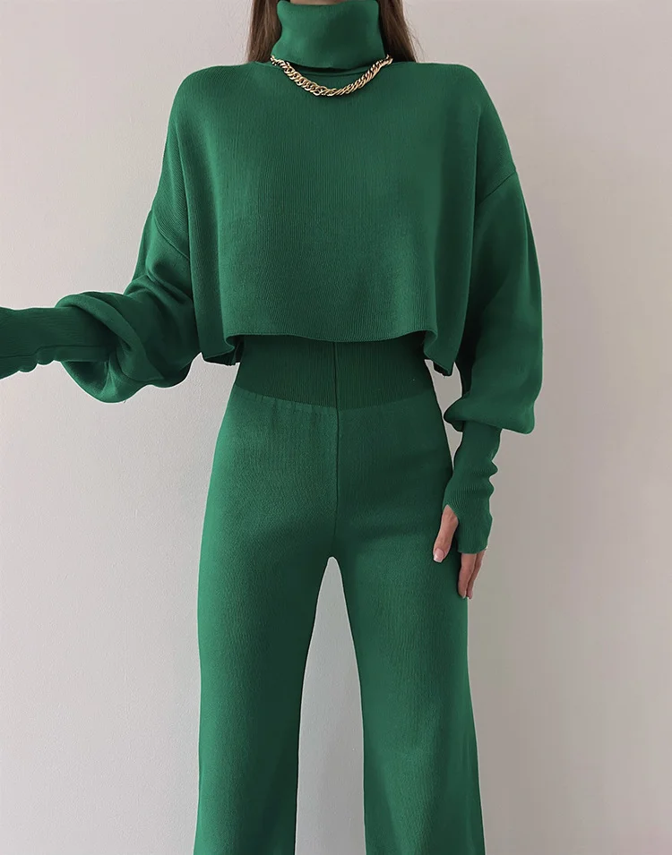 Women's Autumn And Winter High Collar Trousers Trousers Two-Piece Casual Fashion Suit
