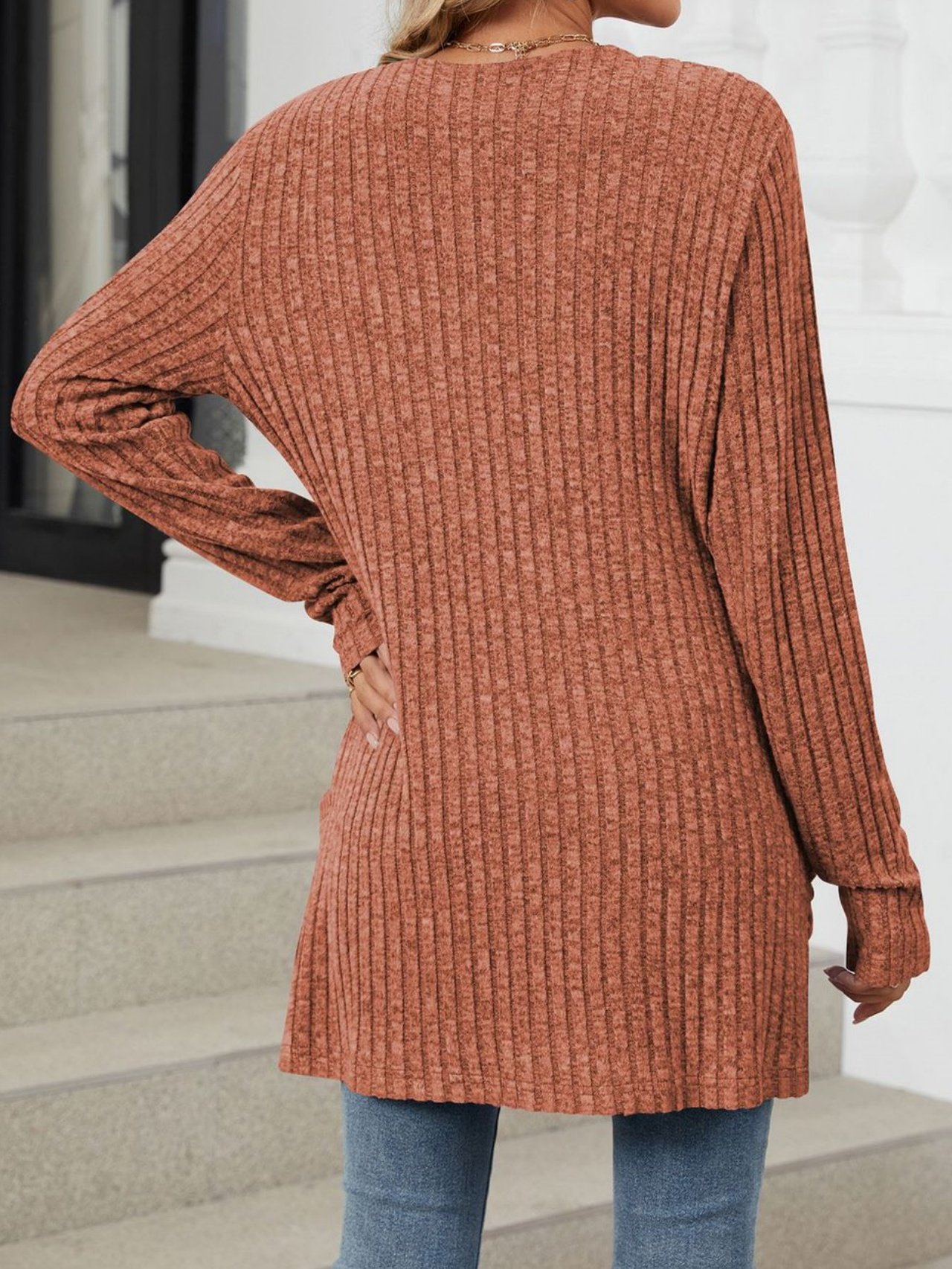 Cotton-Blend Loose Simple New Autumn And Winter Solid Color Casual Pocket Long-sleeved Warm Knitted Cardigan