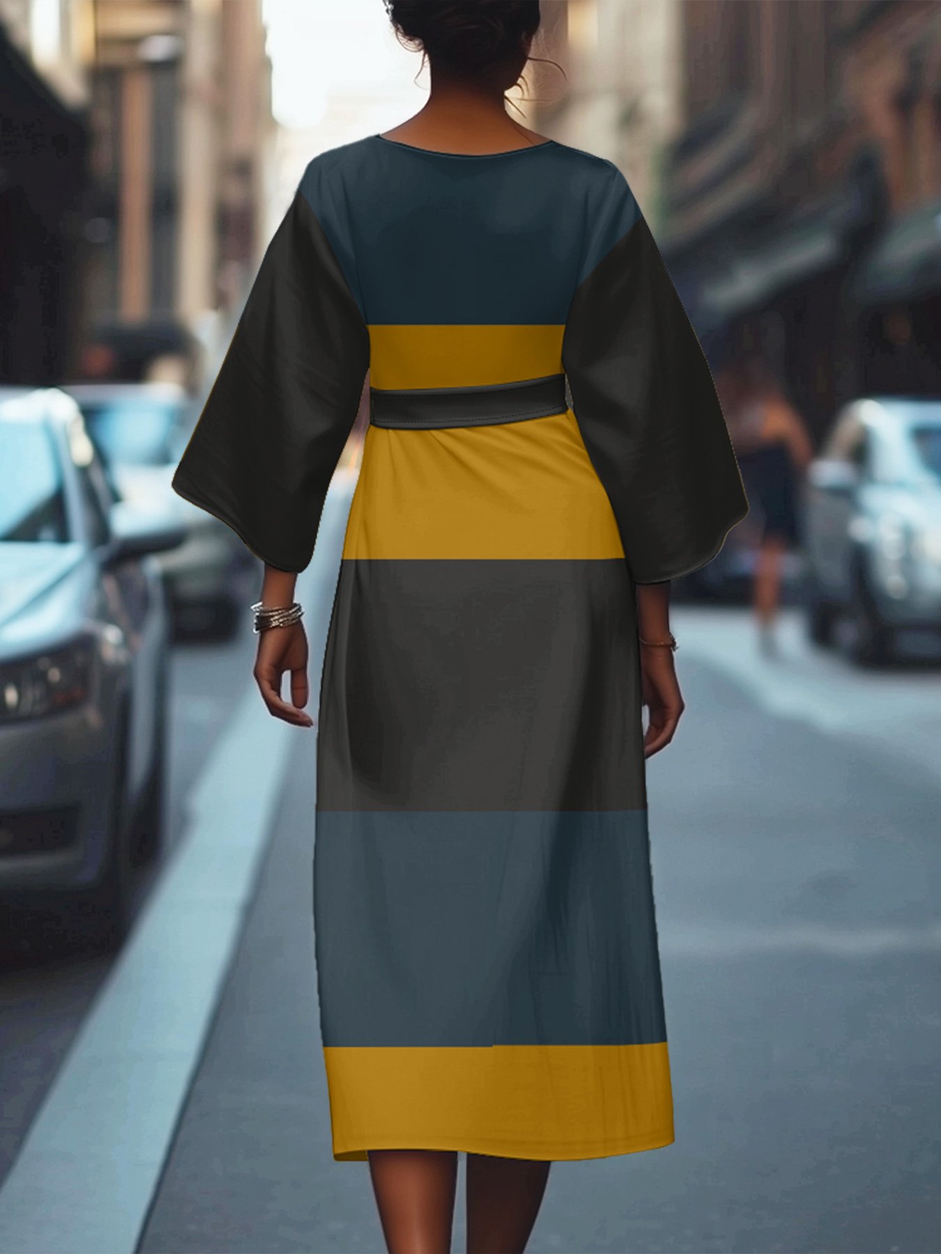 Crew Neck Dolman Sleeve Street Dress With Belt