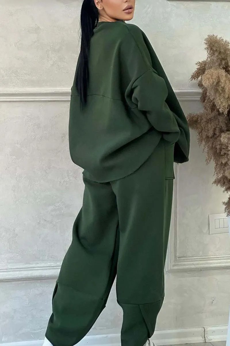 Women's Autumn And Winter Casual Loose Round Neck Long Sleeve Sweatshirt Trousers Two-Piece Suit