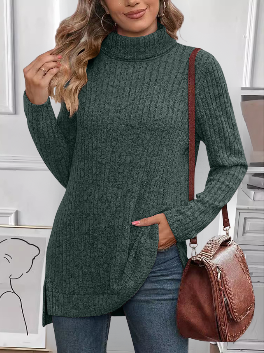 Women's Long Sleeve T-shirt Spring/Fall Fuchsia Plain Split Joint Turtleneck Daily Going Out Vintage Top
