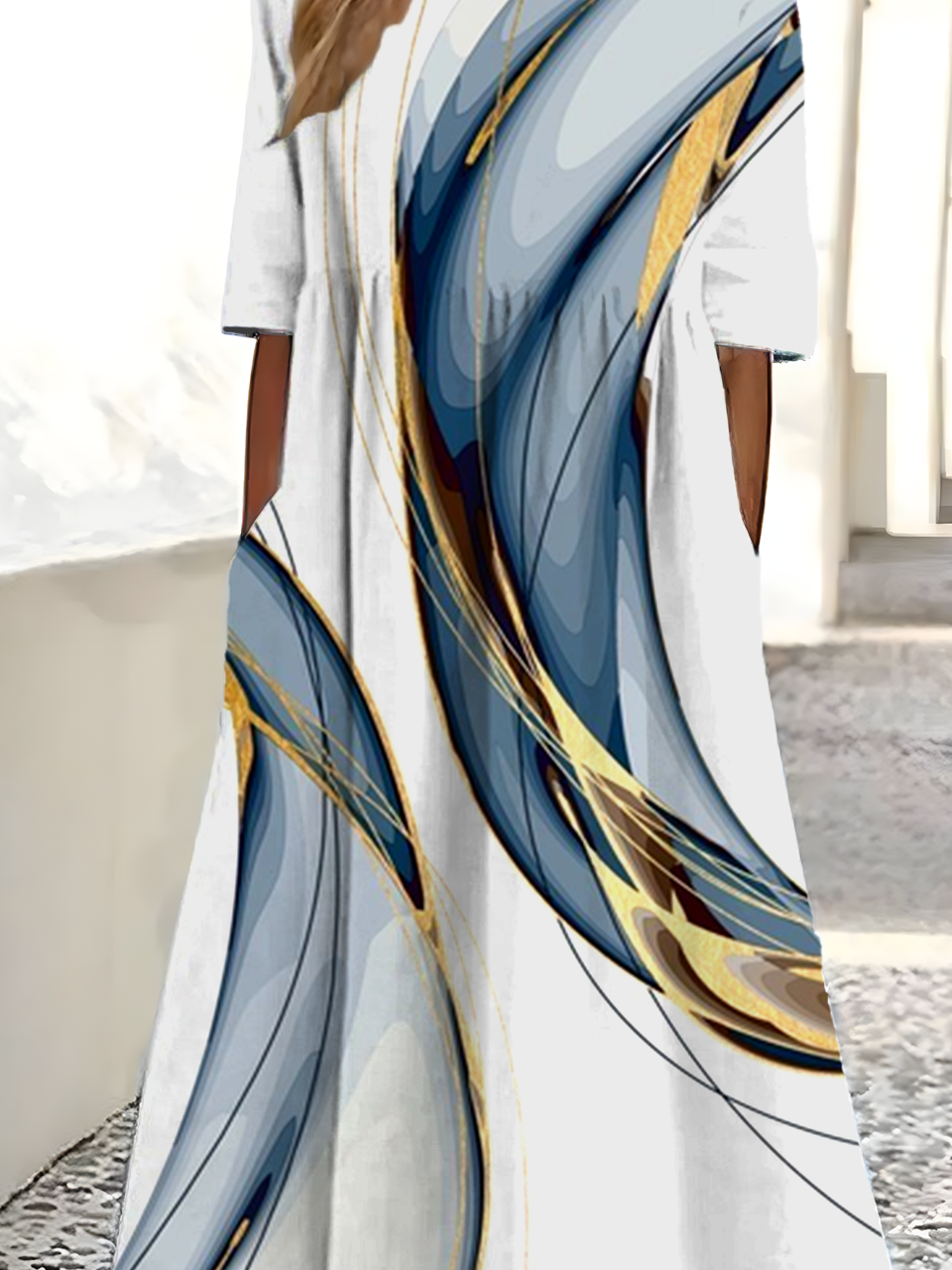 Women's Round Neck Abstract Line Print Dress Fashionable And Elegant Loose Style