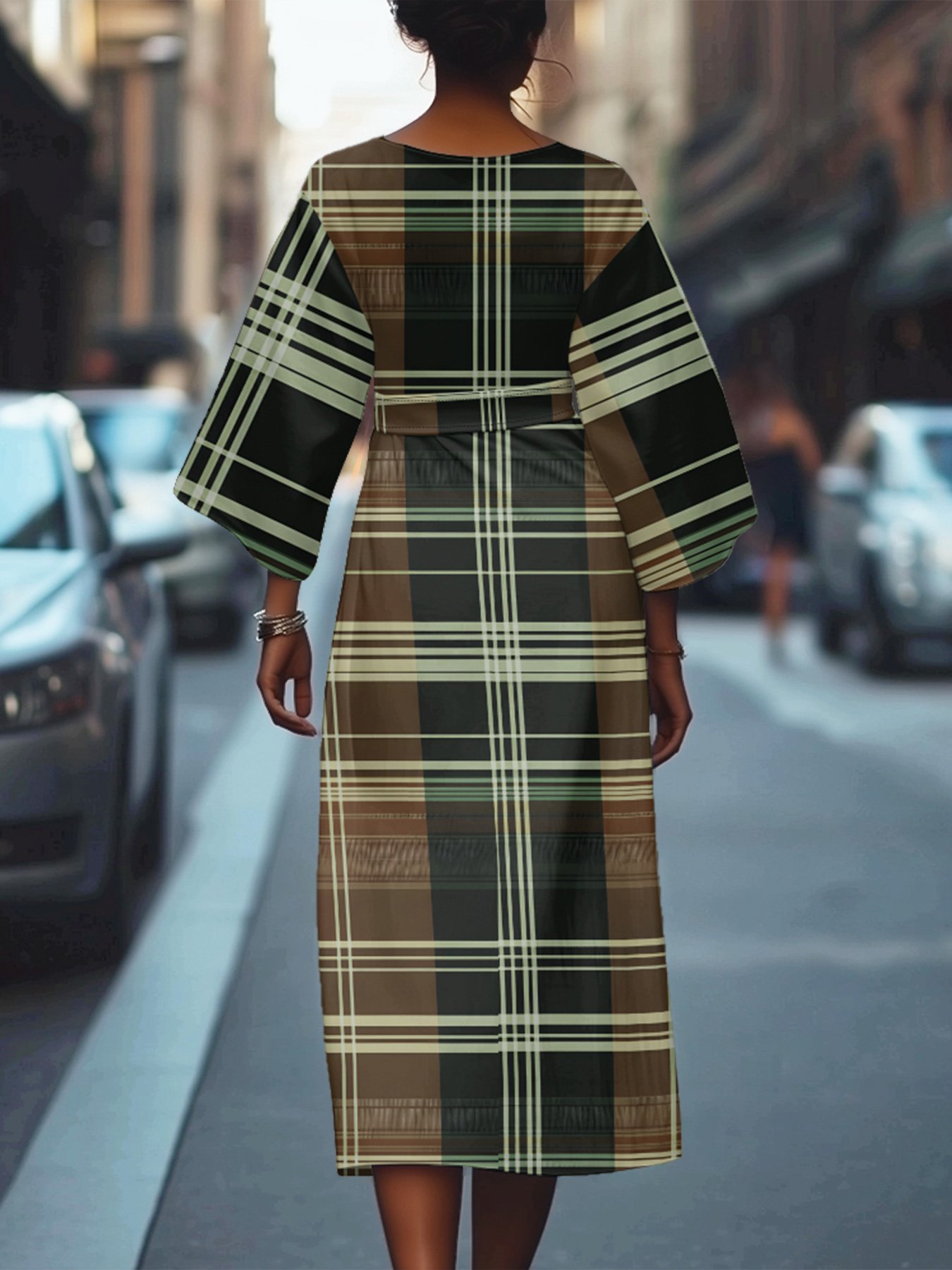 Crew Neck Dolman Sleeve Street Dress With Belt