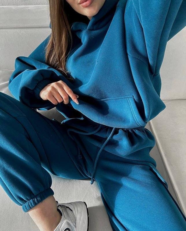 Women's Solid Color Sports Casual Sweatshirt Suit Fashionable Loose Long Sleeve Style
